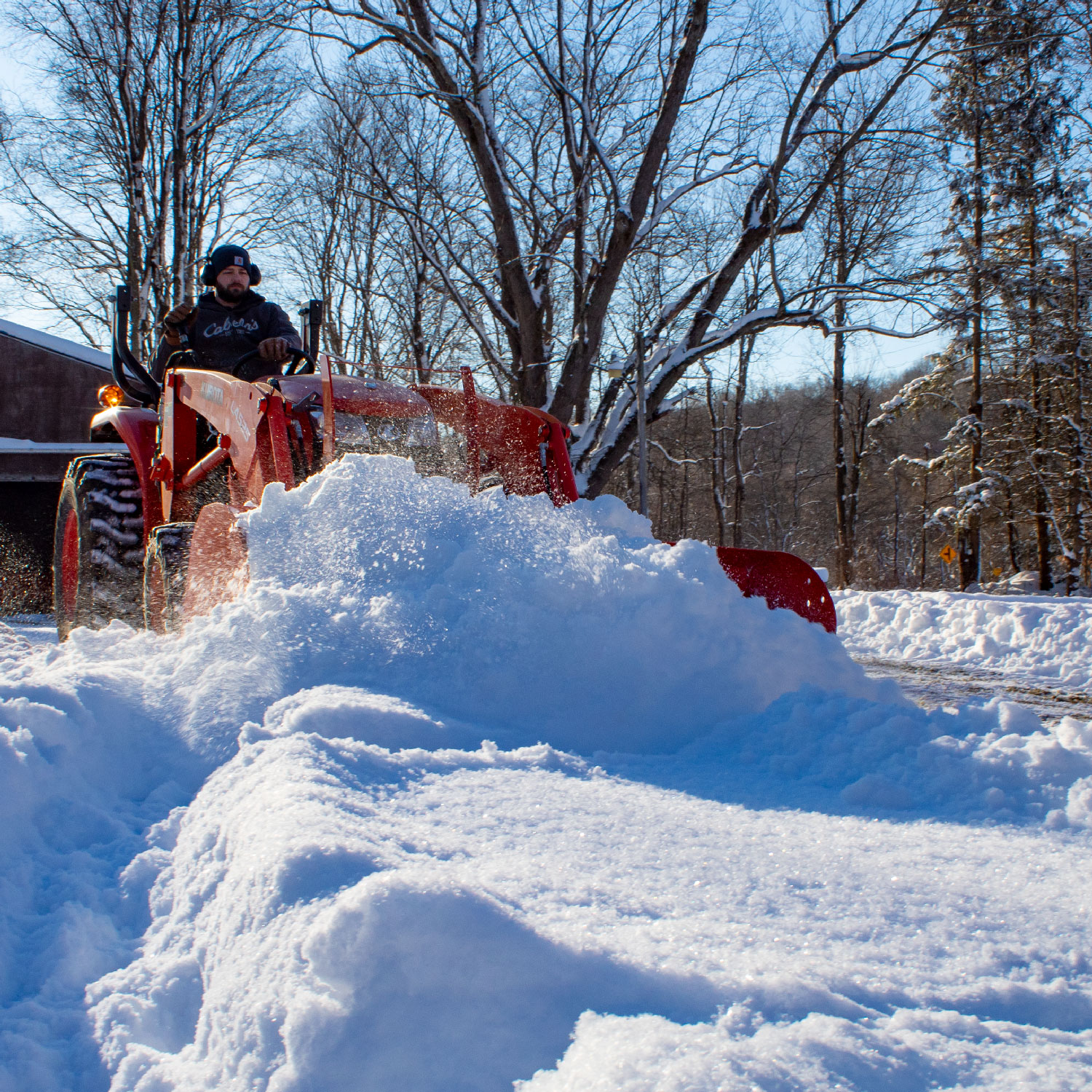 Pinnacle Series Snow Pusher, Front View with Snow