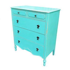 Handpainted antique dresser in aqua.