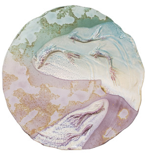 Large raku platter with koi fish by Tony Evans.