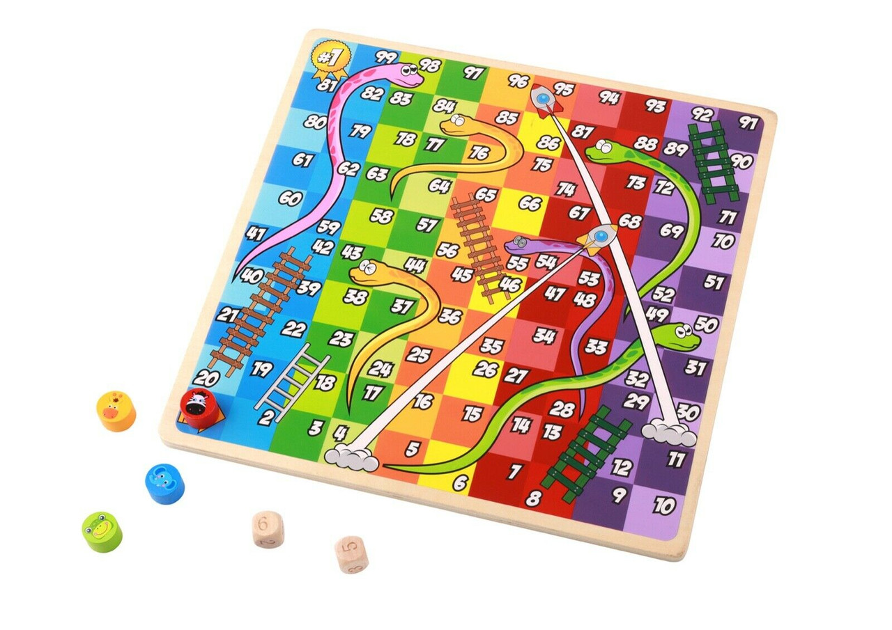 WOODEN 2 IN 1 LUDO WITH SNAKES AND LADDER