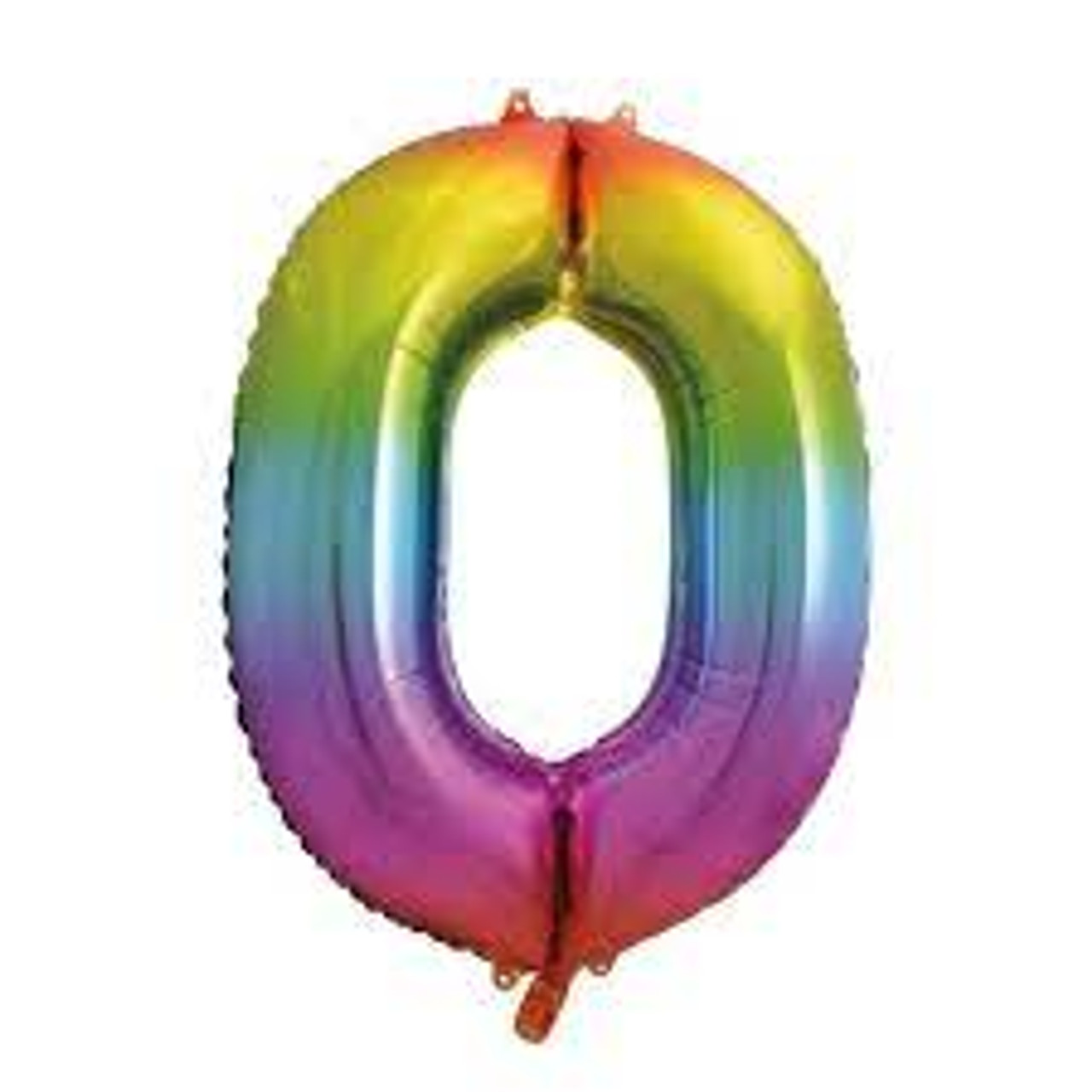 NUMBER 0 RAINBOW FOIL BALLOON 34 INCHES