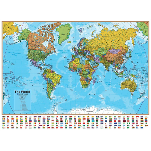 MAP WITH FLAGS LAMINATED