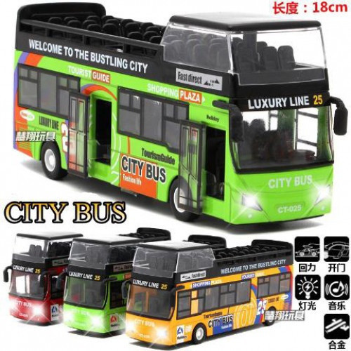 DIE CAST LIGHT & SOUND PULL BACK ACTION DOUBLE DECKER BUS