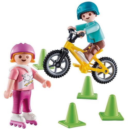 PLAYMOBIL CHILDREN WITH SKATES AND BIKE TOY