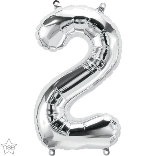 NUMBER 2 SILVER BALLOON 16 INCHES