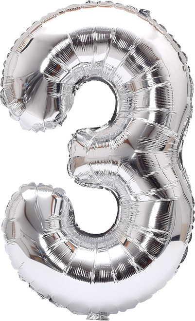 NUMBER 3 SILVER FOIL BALLOON 40 INCHES