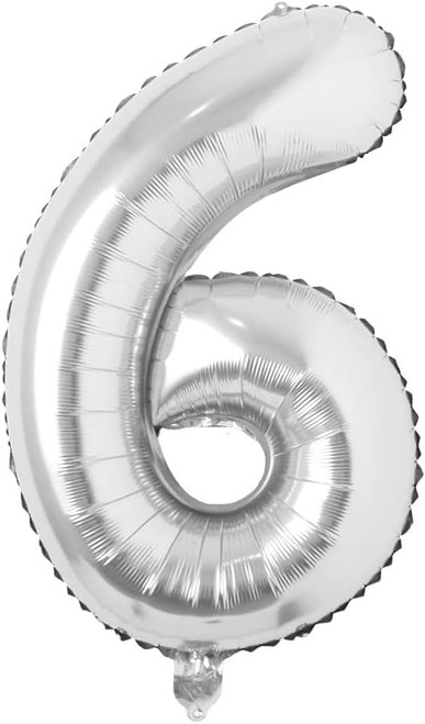 NUMBER 6 SILVER FOIL BALLOON 40 INCHES