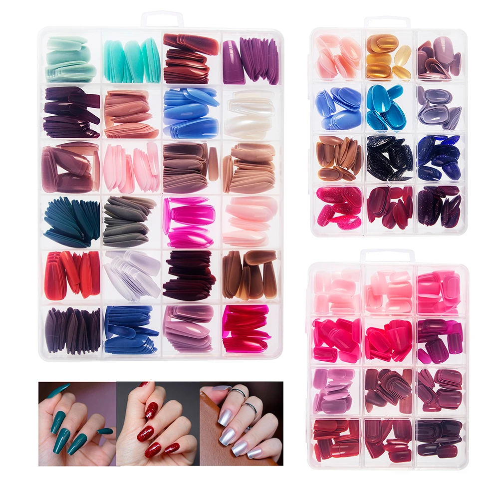 BPN111315 three-box press-on nail bundle with square, oval and coffin shapes