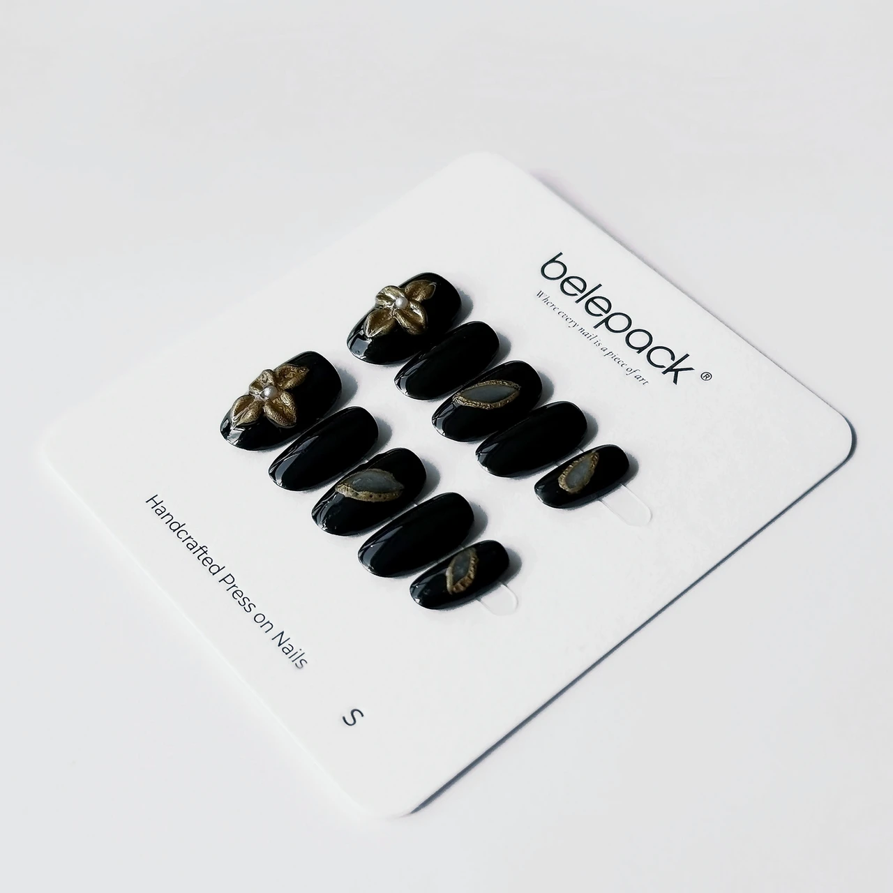 Black & Gold Floral Press-On Nails, product view 1.