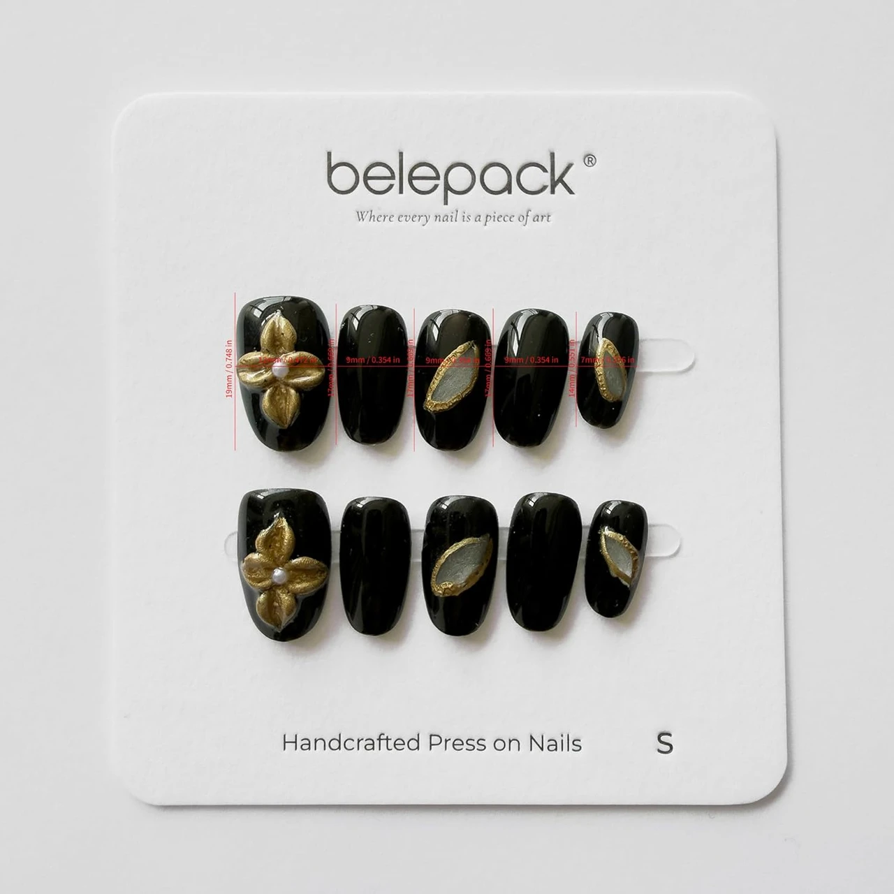 Black & Gold Floral Press-On Nails, product view 4.