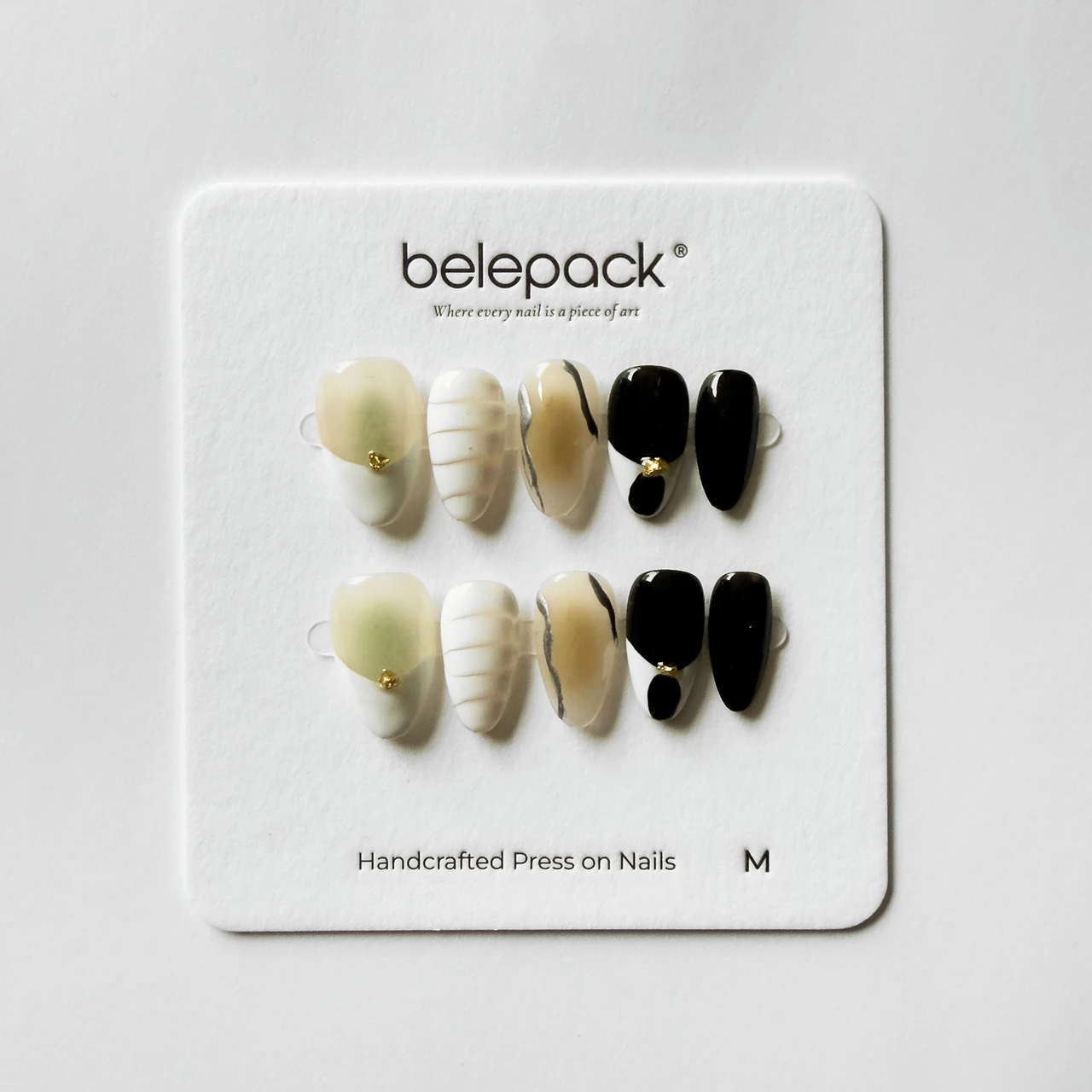 Cream & Black Abstract Press-On Nails, product view 1.