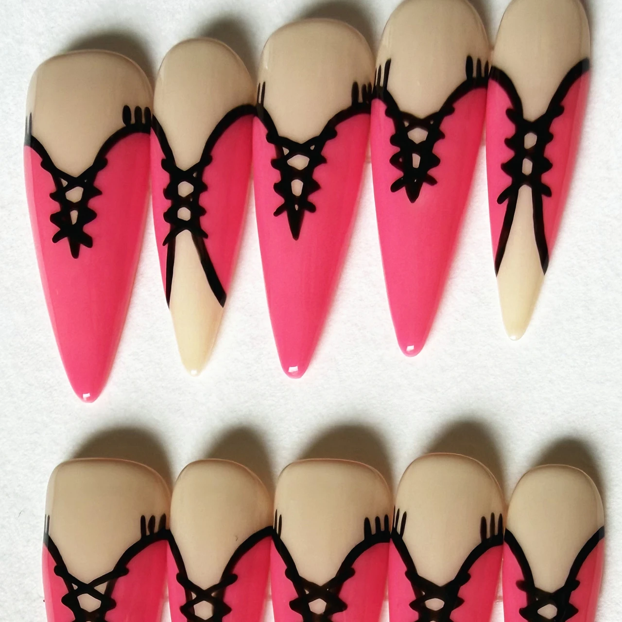 Pink & Cream Corset Press-On Nails, product view 3.
