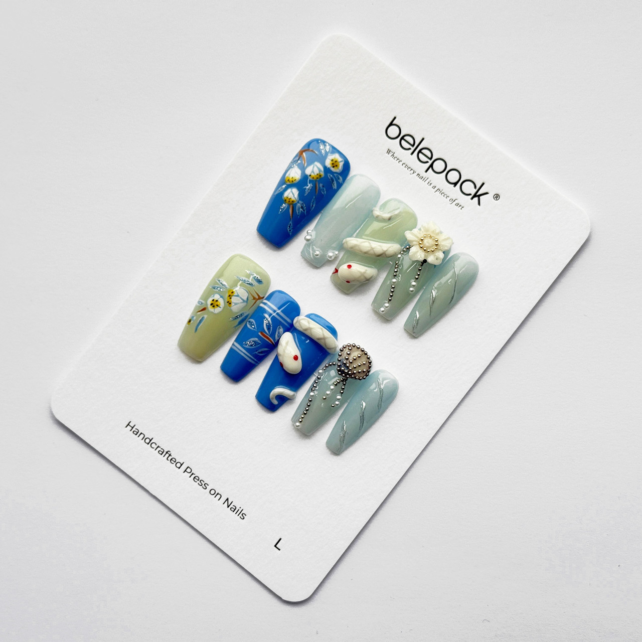 Blue & Green Snake Art Press-On Nails, product view 1.