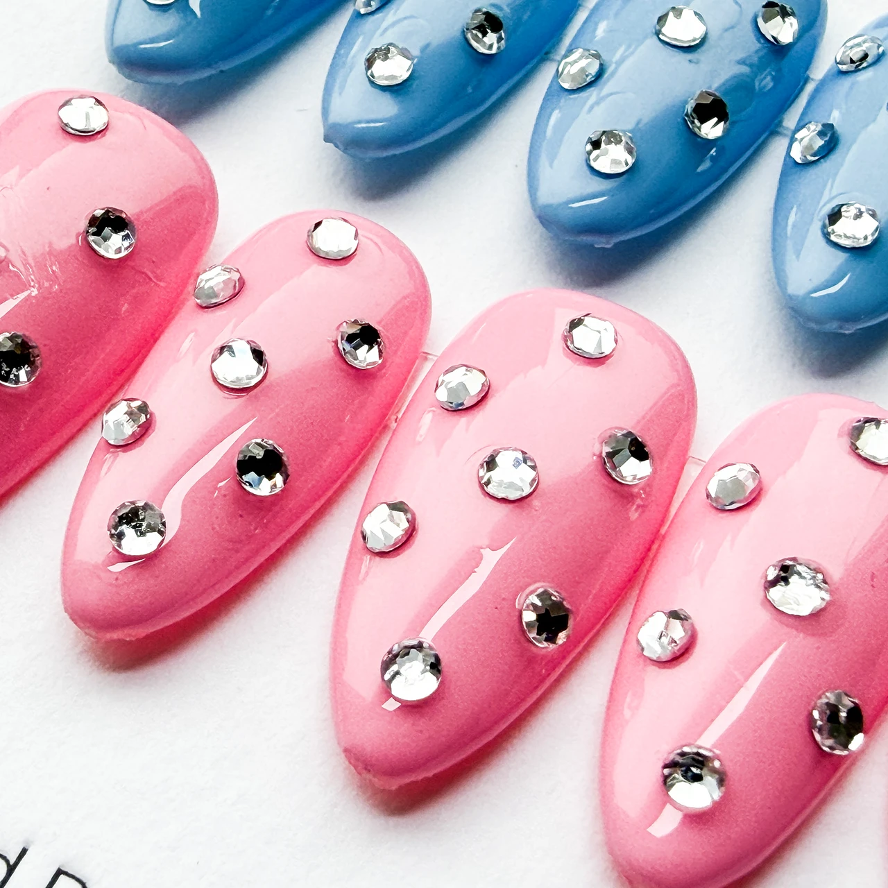 Blue & Pink Jeweled Press-On Nails, product view 3.