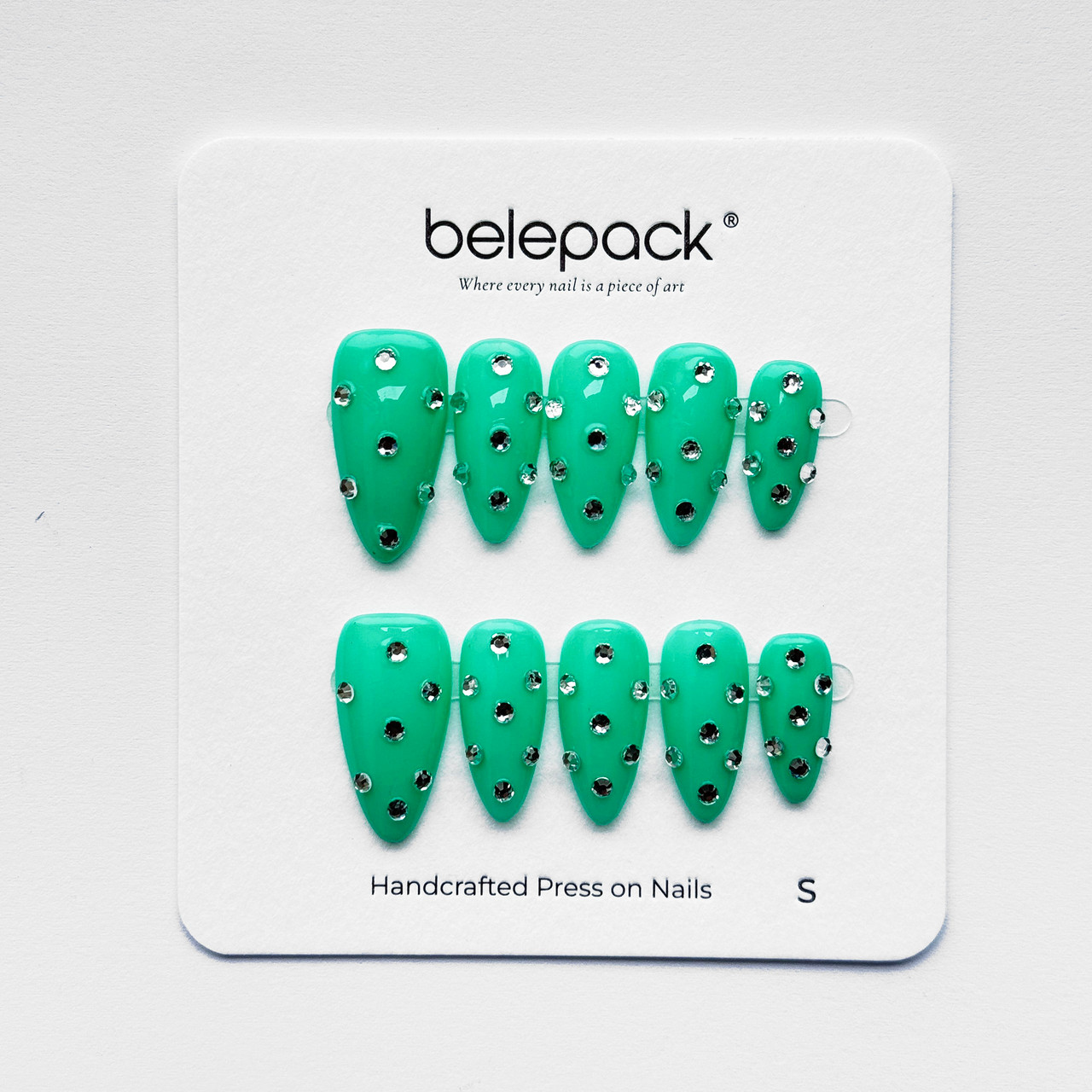Green Jeweled Press-On Nails, product view 2.