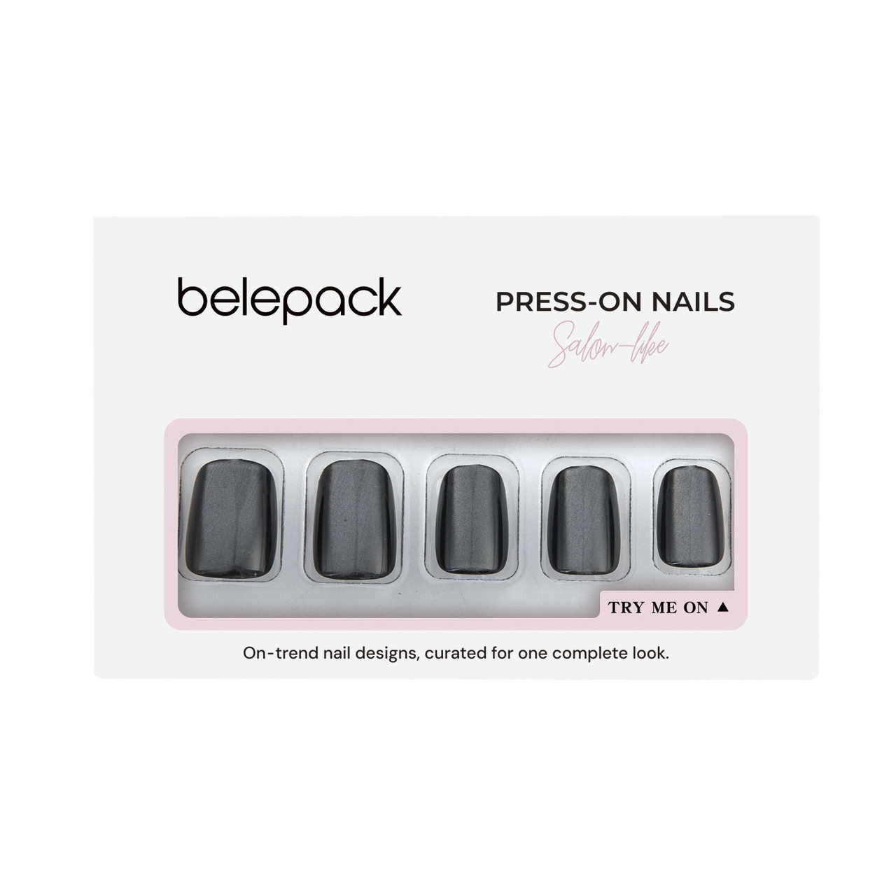 BP010 Black and Silver Shimmer Short Square Press-On Nails — front retail package showing the nail design