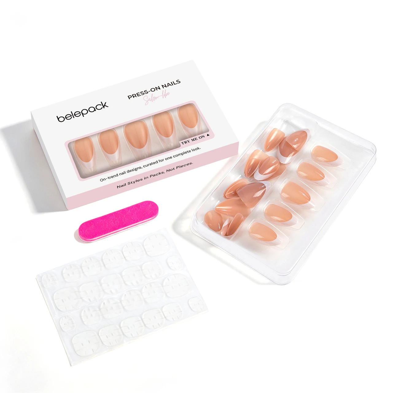 BP019 nail set with 24 press-on nails, adhesive tabs and a nail file