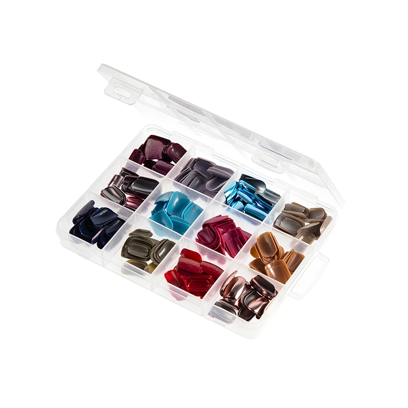 Multicolor Chrome Short Square Press-On Nail Set in the BPN12 divided box