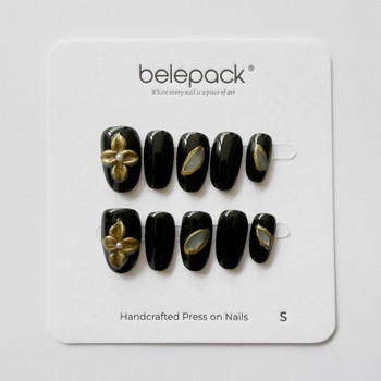 Wholesale Black and Gold 3D Relief Nails BLP022 - Full 10pc Set with S Size Mark