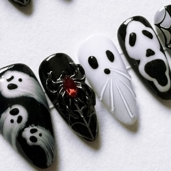 Black & White Ghost Press-On Nails, product view 3.