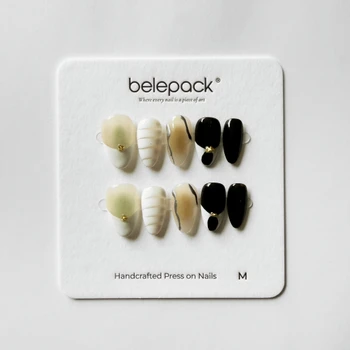 Cream & Black Abstract Press-On Nails, product view 1.