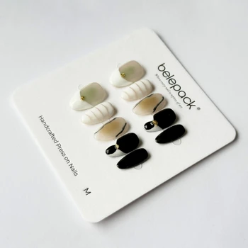 Cream & Black Abstract Press-On Nails, product view 2.