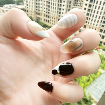 Cream & Black Abstract Press-On Nails, product view 5.