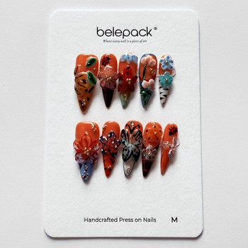 Wholesale Tropical Flower Nails BLP027 - Full 10pc Set showing 3D Butterfly Relief