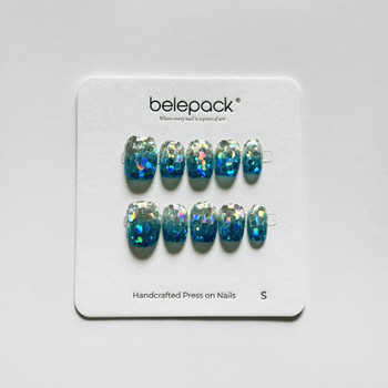 Wholesale Blue Shimmer Nails BLP028 - Full 10pc Set with Aurora Glitter Finish