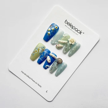 Blue & Green Snake Art Press-On Nails, product view 1.
