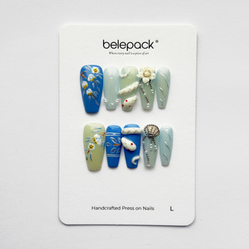 Wholesale Luxury Snake Relief Nails BLP032 - Full 10pc Set with L Size Mark, Logo Card, and pearl shell embellishments