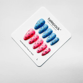 Blue & Pink Jeweled Press-On Nails, product view 1.