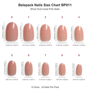 BP011 size chart showing 10 nail sizes in millimeters and inches