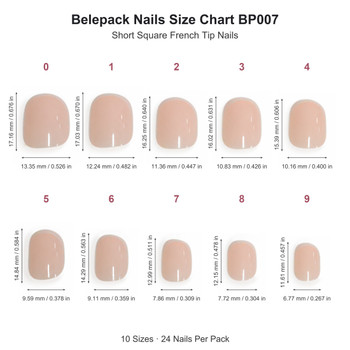 BP007 size chart with 10 nail sizes, length and width in mm and inches