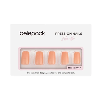 Belepack BP021 nude rose pink short square press-on nails in retail packaging