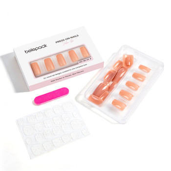 BP021 kit contents with 24 press-on nails, adhesive tabs and a nail file