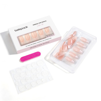 BP040 White French Tip Almond Nails — complete contents: press-on nails, adhesive tabs and nail file