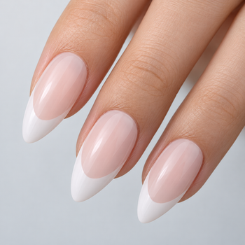 BP040 White French Tip Almond Nails — close-up nail design poster