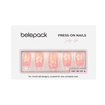 Belepack pink floral square press-on nail set BP072