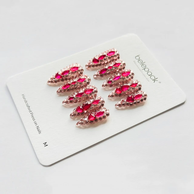 Pink & Red Jeweled Press-On Nails