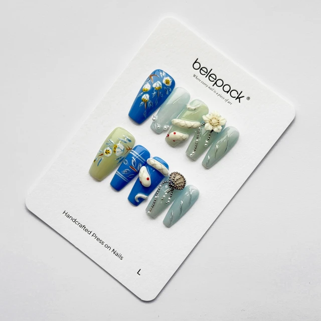 Blue & Green Snake Art Press-On Nails