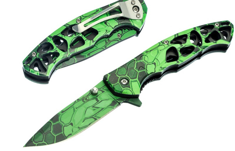 SE 4.5" GREEN SNAKE SKIN KNIFE  (KFD20022-2)