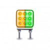 3" MINI ROUND DOUBLE FACE AMBER/RED TURN & MARKER TO GREEN AUXILIARY SQUARE REFLECTOR LED LIGHT - DOUBLE POST | 28 DIODES | CLEAR LENS