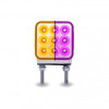 3" MINI ROUND DOUBLE FACE AMBER/RED TURN & MARKER TO PURPLE AUXILIARY SQUARE REFLECTOR LED LIGHT - DOUBLE POST | 28 DIODES | CLEAR LENS