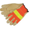 Pigskin Leather Work Gloves, Slip-On Cuff, Hi-Visibility Orange/Tan, Size: L, Left and Right Hand