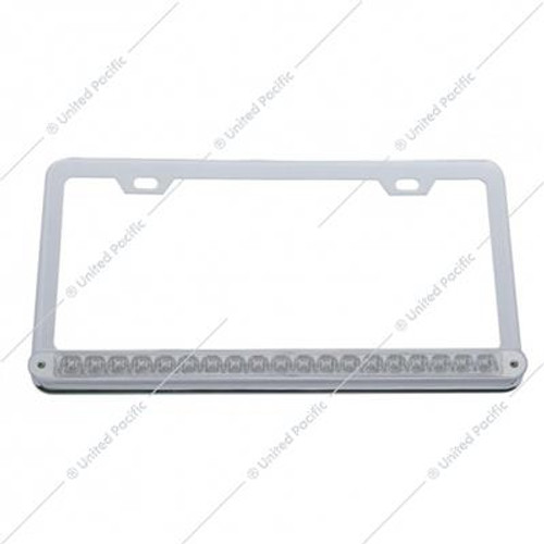 Chrome License Plate Frame With 19 LED 12" Reflector Light Bar - Amber LED/Clear Lens