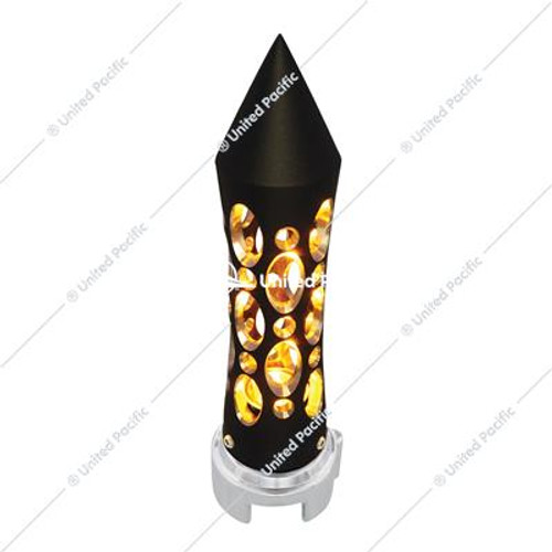 Black Daytona Style Spike Gearshift Knob With LED 13/15/18 Speed Adapter - Amber