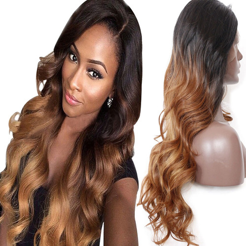 SHEQUEWIGS - WAVY OMBRE HAIR HUMAN HAIR LACE FRONT WIGS - SLF004