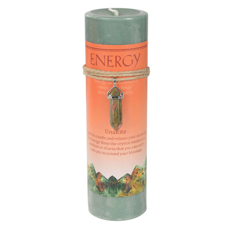 Energy Pillar Candle with Unakite Pendant (Crystal Energy Candle)