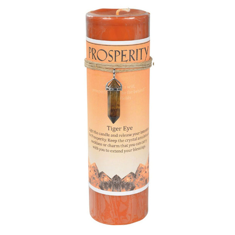 Prosperity Pillar Candle with Tiger Eye Pendant (Crystal Energy Candle)